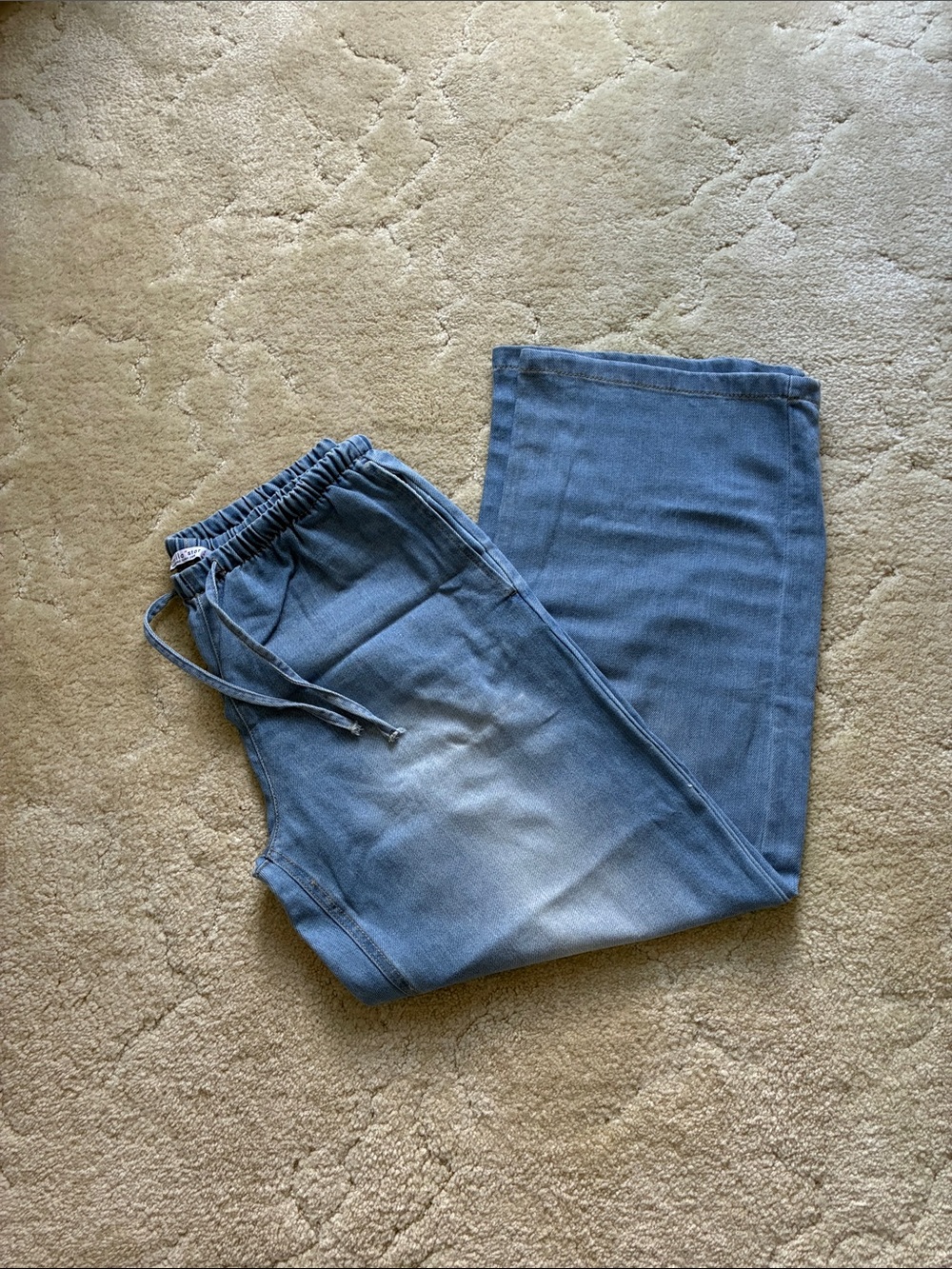 Vanilla Star Medium Light Blue Flared Wide-Leg Jeans with Drawstring
